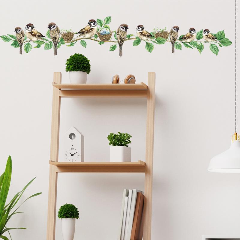 Милый воробей в гнезде на ветке Наклейки на стену Причудливое лесное настенное искусство для детской комнаты и декора детского сада