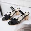 Temperament Lady with Skirt Mid-heel Sandals Woman 2025 New Thick Heel Fashion Sequins Two Wear One-word Buckle Sandals