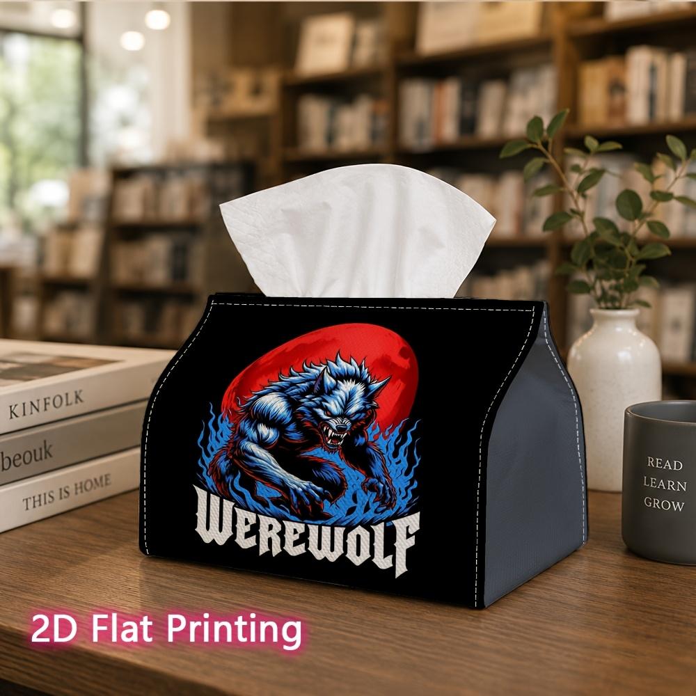 1pc, 2D Flat Printing, Tissue Box Red Moon Werewolf Pattern Printed Tissue Box, Suitable for Bathrooms, Living Rooms, Bedrooms, Dressing Tables, Coffe