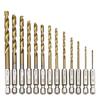 Titanium Drill Bit Set for Electric Screwdriver, 13pc Hex Handle Twist Drill, High-Speed Steel, Cross-Border, 1.5-6.5mm