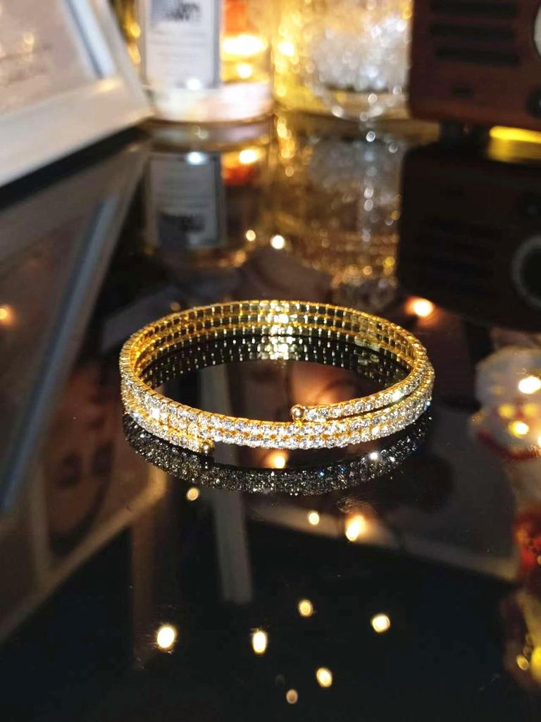 Корейский стиль сверкающий стразами свадебный браслет: Кристальный эластичный браслет в четыре ряда