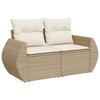 2 Seater Garden Sofa with Cushions Beige Poly Rattan