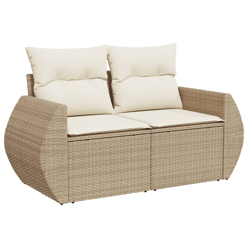 2 Seater Garden Sofa with Cushions Beige Poly Rattan