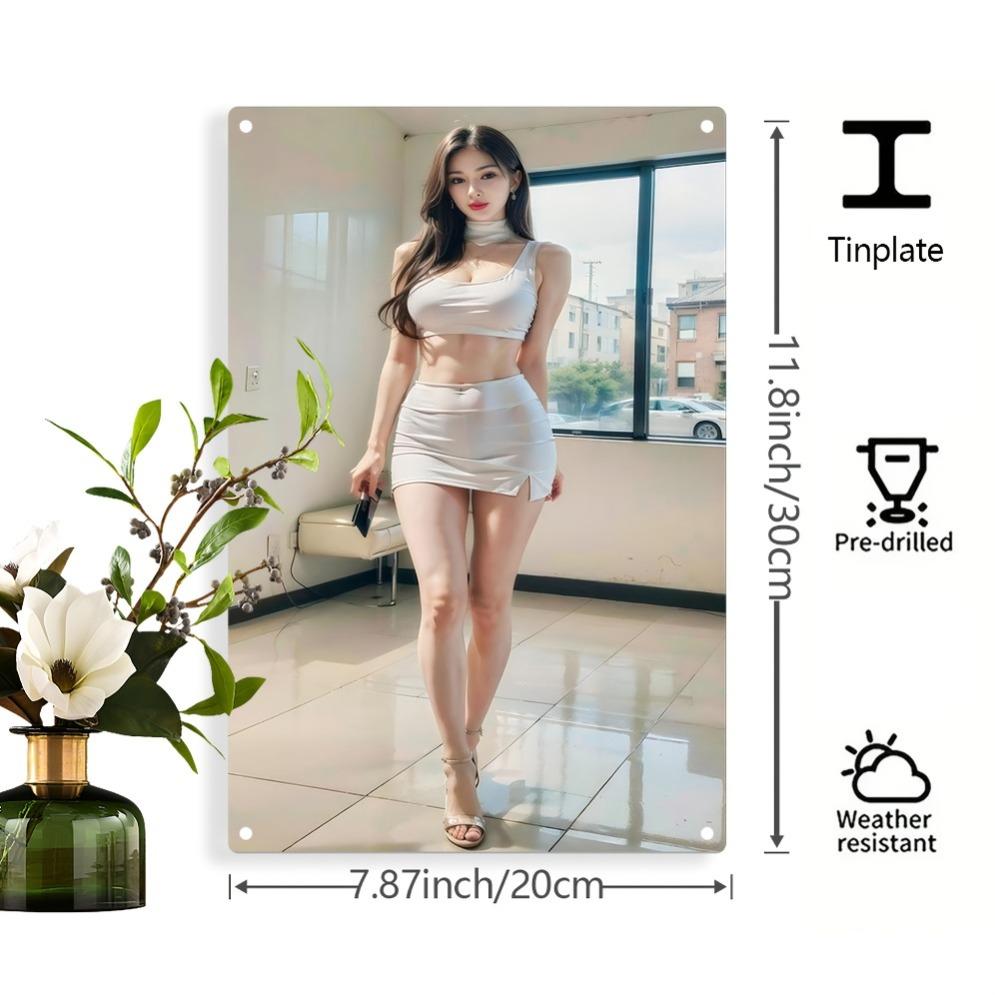 HighDefinition Metal Tin Sign Fashion Style Beauty Girl Portrait Retro Wall Art Decor for Home Room Cafe Bar