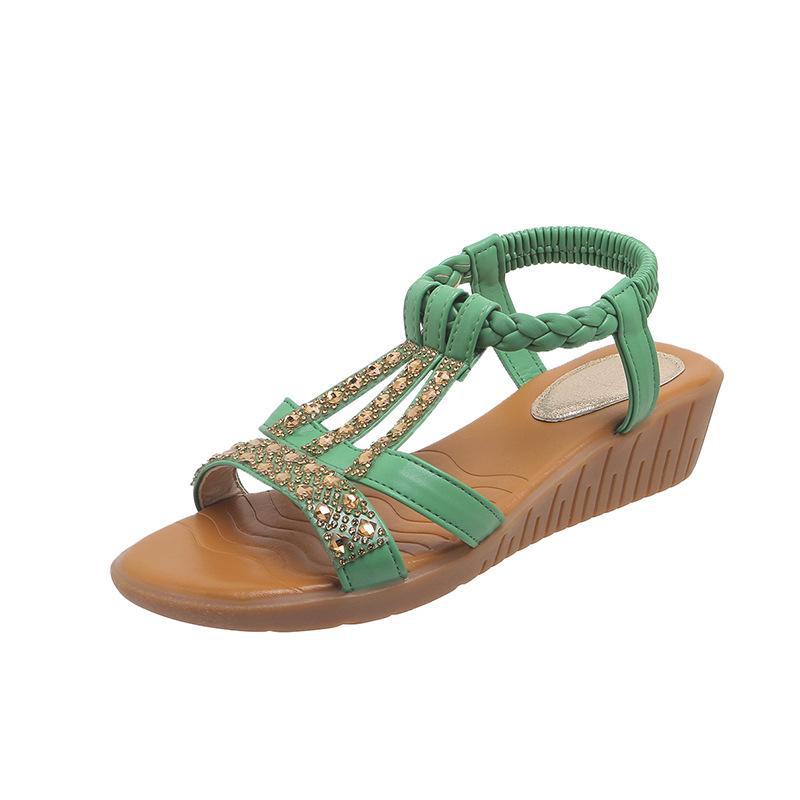 Летние босоножки в корейском стиле на танкетке в стиле бохо со стразами в римском стиле — большой размер, модные и удобные