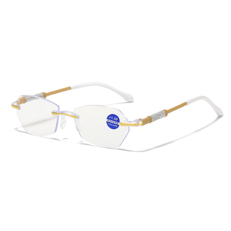 New Rimless Diamond Cutting Presbyopic Glasses Ladies Anti Blue Light Ultra Light Reading Glasses +1.0+1.5+2.0+2.5+3.0+3.5+4.0