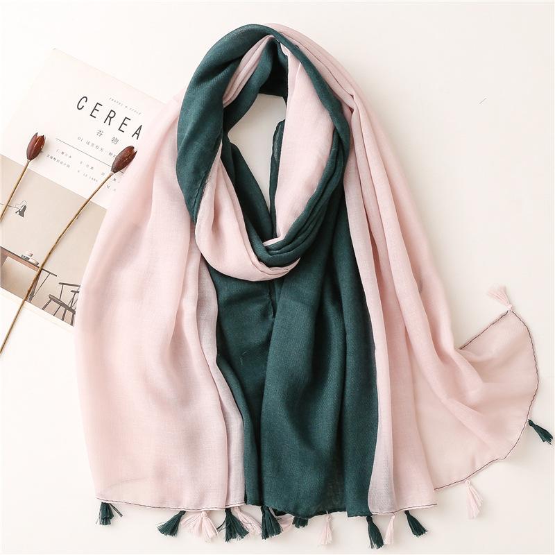 Fashion Luxury Brand Ombre Color Blocked Tassel Viscose Shawl Scarf Lady High Quality Wrap Pashmina Stole Bufandas Muslim Hijab