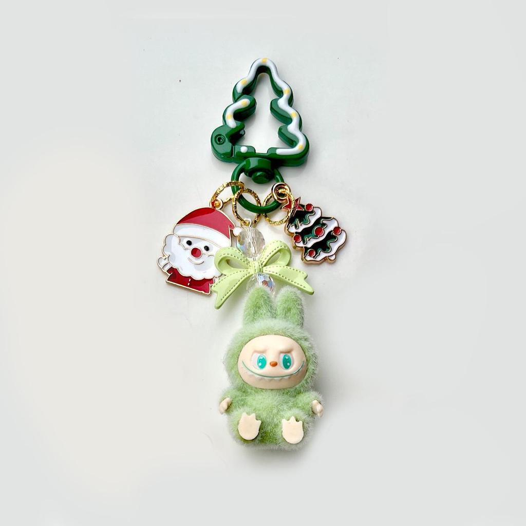 Flocked Labu Labubu Mini Keychain: Cute Grain Stroller Bag & Phone Pendant Ornament