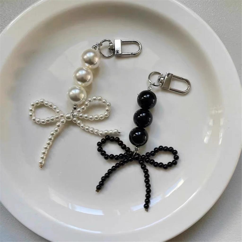 Chic Bowknot Pendant Bead Bag Charm Fashion Bag Pendant Imitation Pearl Material Stylish Bead Keychain for Phone and Key