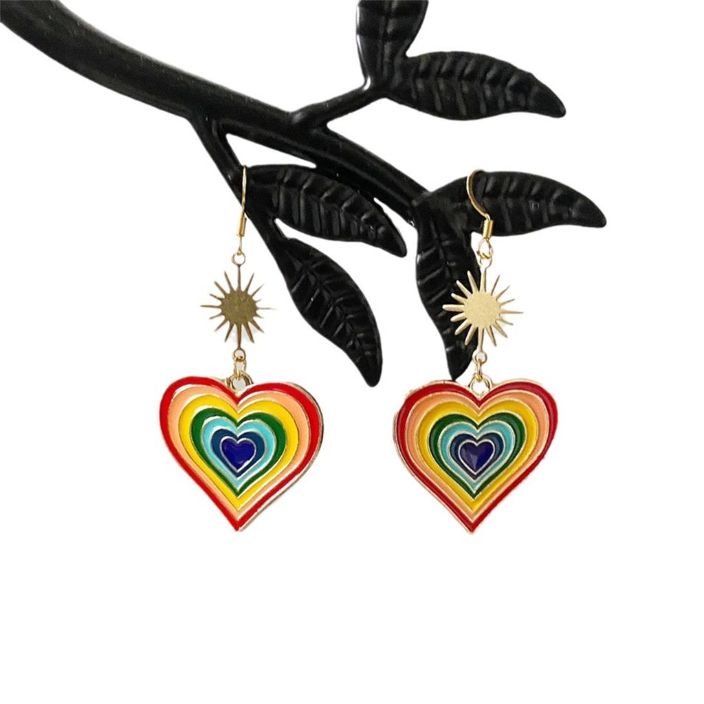 Rainbow Heart Sun Dangle Earrings Cute Y2K Pride Couple Enamel Pendant Gay Flag LGBTQ Jewelry Couples Gift For Lovers Women Girls