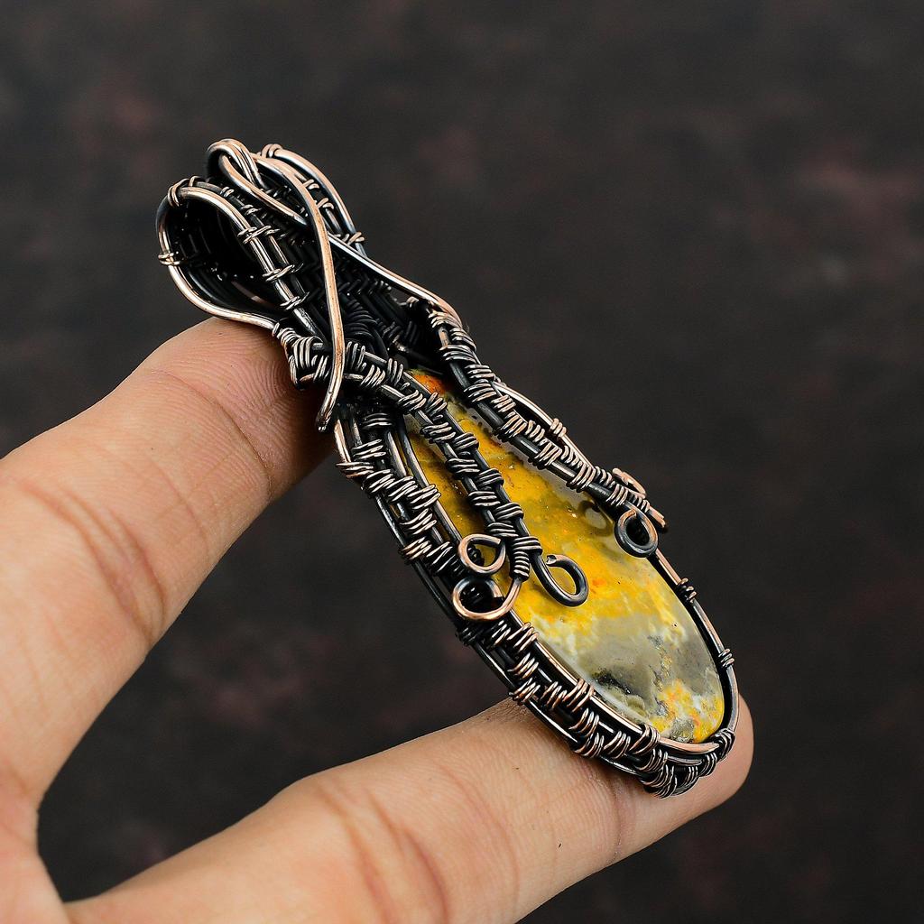 Кулон из Яшмы Шмеля, кулон, обернутый медной проволокой, украшения из меди ручной работы, кулон из натурального драгоценного камня, подарок на годовщину, украшения, обернутые проволокой