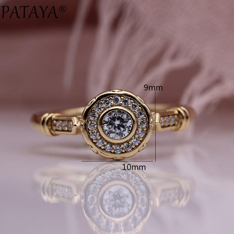 PATAYA Round Artificial Zircon Rings Rose Gold Color Multiple Sizes Exquisite Rings