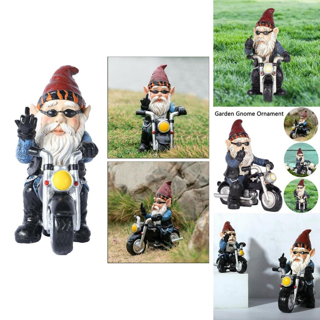 Garden Gnomes Novelty Statues Motorcycle Dwarf  Ornaments Outdoor Naughty Decor