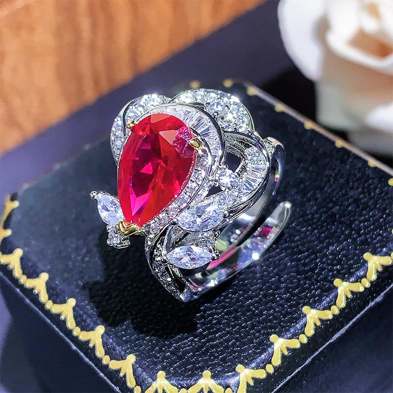 Осенние и зимние украшения кольцо имитация голубиной крови красный синий шпинель порошок цирконий желтый цирконий мода пригородная женская мода