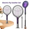 Электрическая мухобойка 2 в 1 Убийца мух и лампа-ловушка для комаров Вращающаяся головка Ракетка-электрошокер Перезаряжаемая для использования в помещении и на улице