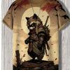 Men's T-Shirt Japanese Style Samurai Cat Graphic 3D Printed T-Shirt Casual Short Sleeved Tee Outdoor Oversized Men Clothing Tops