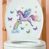 Playful Unicorn and Butterflies Hand Painted Toilet Sticker Waterproof Self-Adhesive Removable Decal for Bathroom WC Home Decor