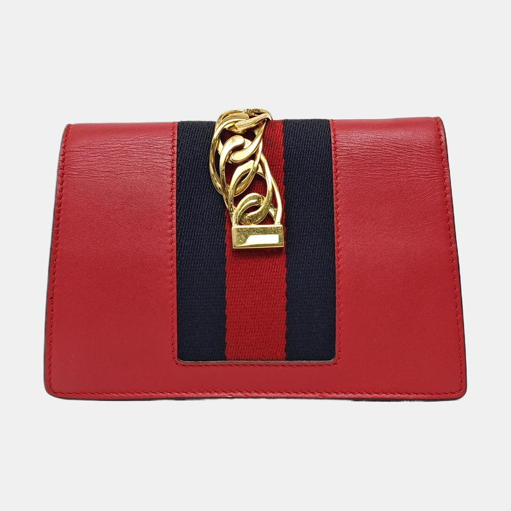 [Pre-Owned] Sylvie Gold Buckle Striped Web Chain Leather Mini Shoulder Bag - Very Good #XYI5XE