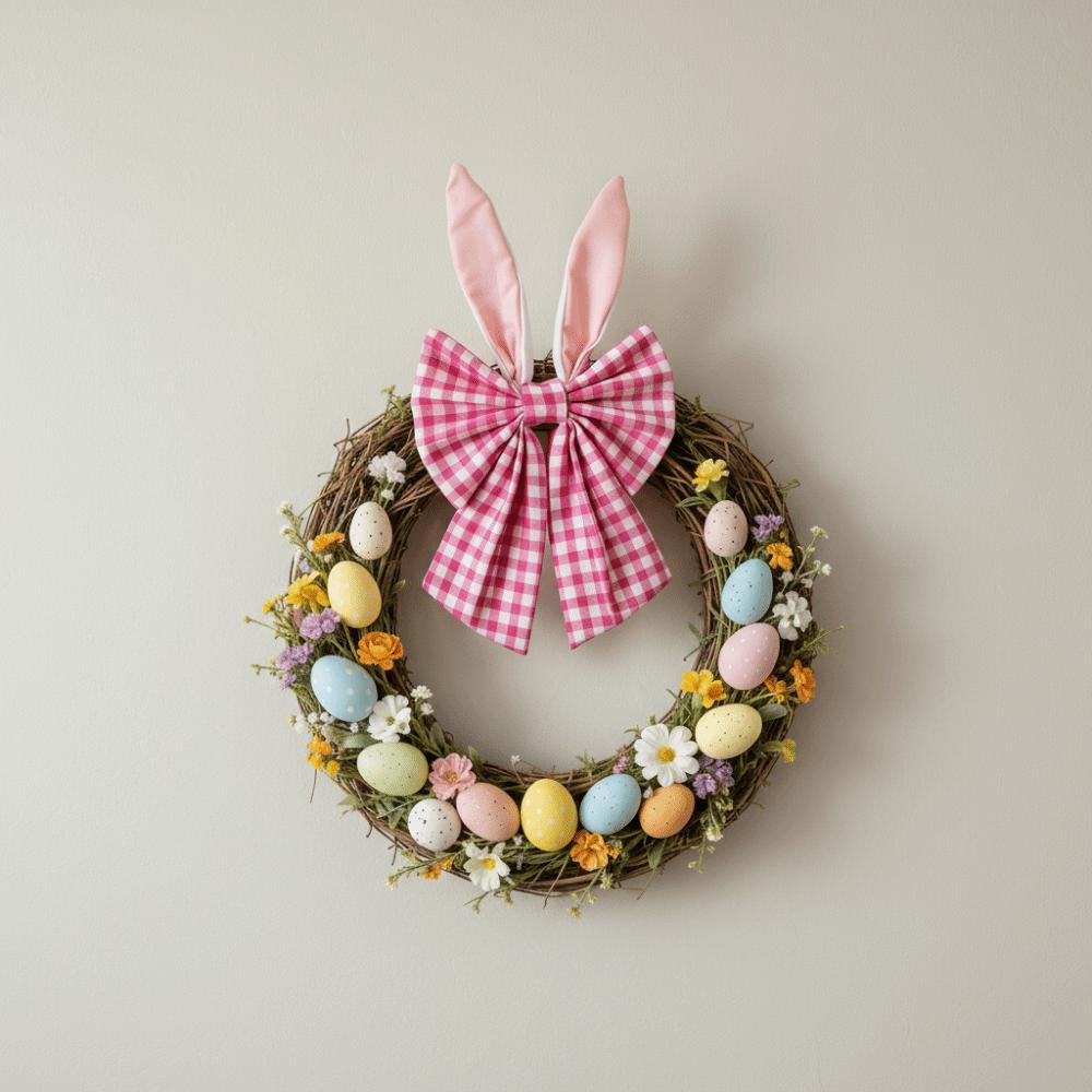 Fabric Material Easter Wreath Bows Bunny Ears Design Decorative Style Bunny Ear Bow Easter Decor Front Door Decor