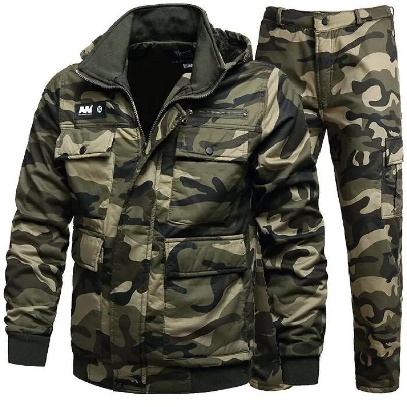 Winter Fishing Clothing Outdoor Multiple Pockets Breathable Plus Velvet Camouflage Hooded Fishing Suits Sports Hiking Coats