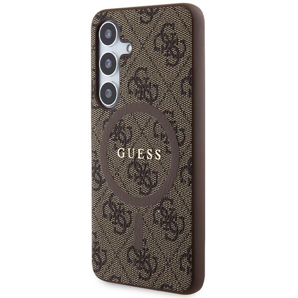 Etui do Samsung Galaxy S24 Guess Leather Metal Logo MagSafe Brązowe