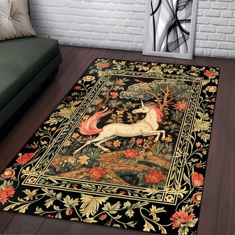 Винтажный прямоугольный ковер, узор «Дерево единорога», мягкий противоскользящий ковер для улучшения декора гостиной и спальни