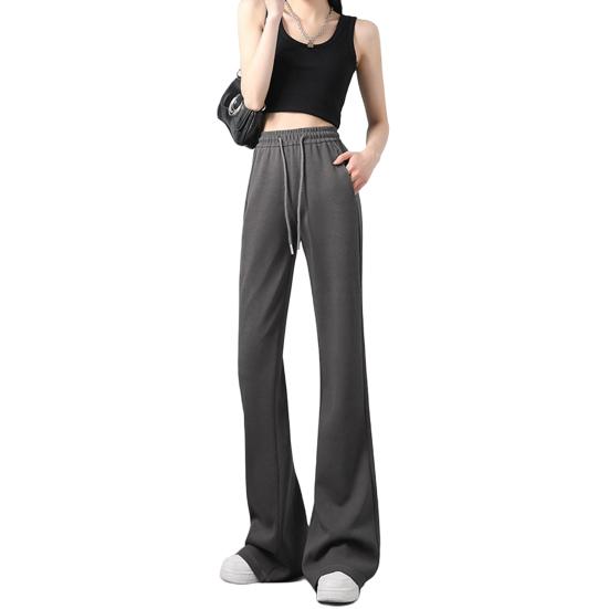 Women Flared Pants Elastic High Waist Adjustable Drawstring Athletic Loose Pants with Pockets