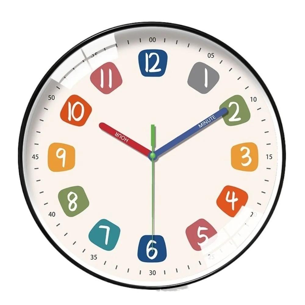 Colorful Early Education Wall Clock Round Digital Pattern Electronic Color Clock Minimalist Mute Learning Wall Hanging Clock