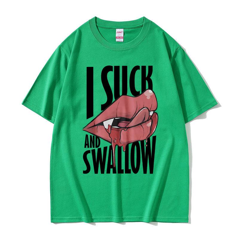 Смешная футболка I Suck and Swallow с винтажным принтом вампира, мужская и женская, повседневная, оверсайз, с коротким рукавом, для Хэллоуина