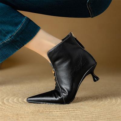 Модные новые осенне-зимние женские ботинки из спилка, женские модные ботильоны ручной работы на высоком каблуке с острым носком, zapatos mujer