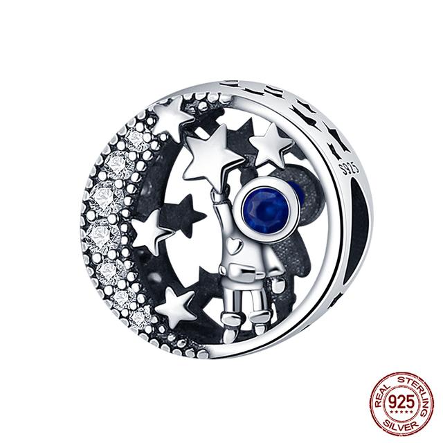 Подходит для модных оригинальных браслетов 925 пробы, серебро 925 пробы, серебро, синий, астронавт, самолет, подвески для путешествий, бусины, подвески для женщин, модные ювелирные изделия своими руками