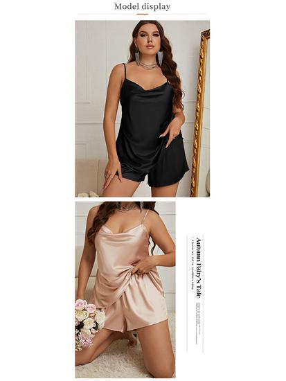 Ice Silk Women's Pajama Set: Breathable Summer Cami Dress and Shorts