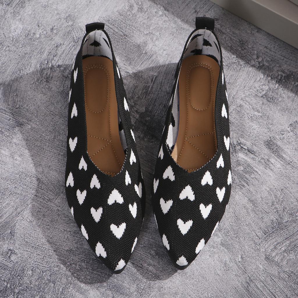 Модная женская обувь 2024 года, весна-осень, новые остроносые вязаные туфли с принтом «любовь», туфли на плоской подошве с мелким носком, размер 36-43, мокасины Zapatos Mujer