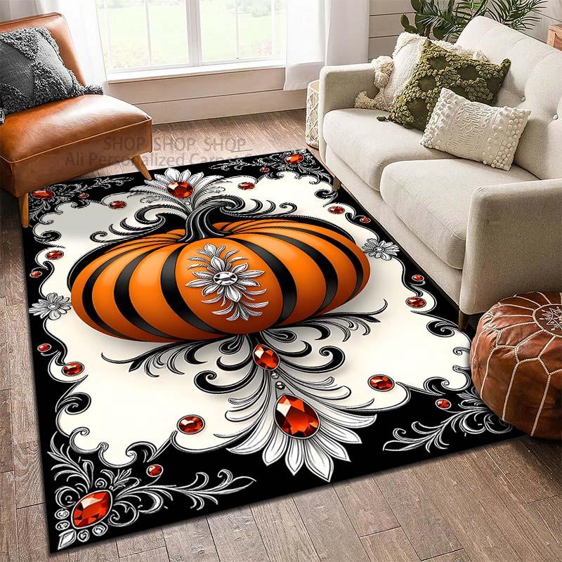 Exquisite Pumpkin Texture Pattern Carpet for Living Room Bedroom Sofa Home Decor Non-slip Floor Mat Large Size Halloween Gift