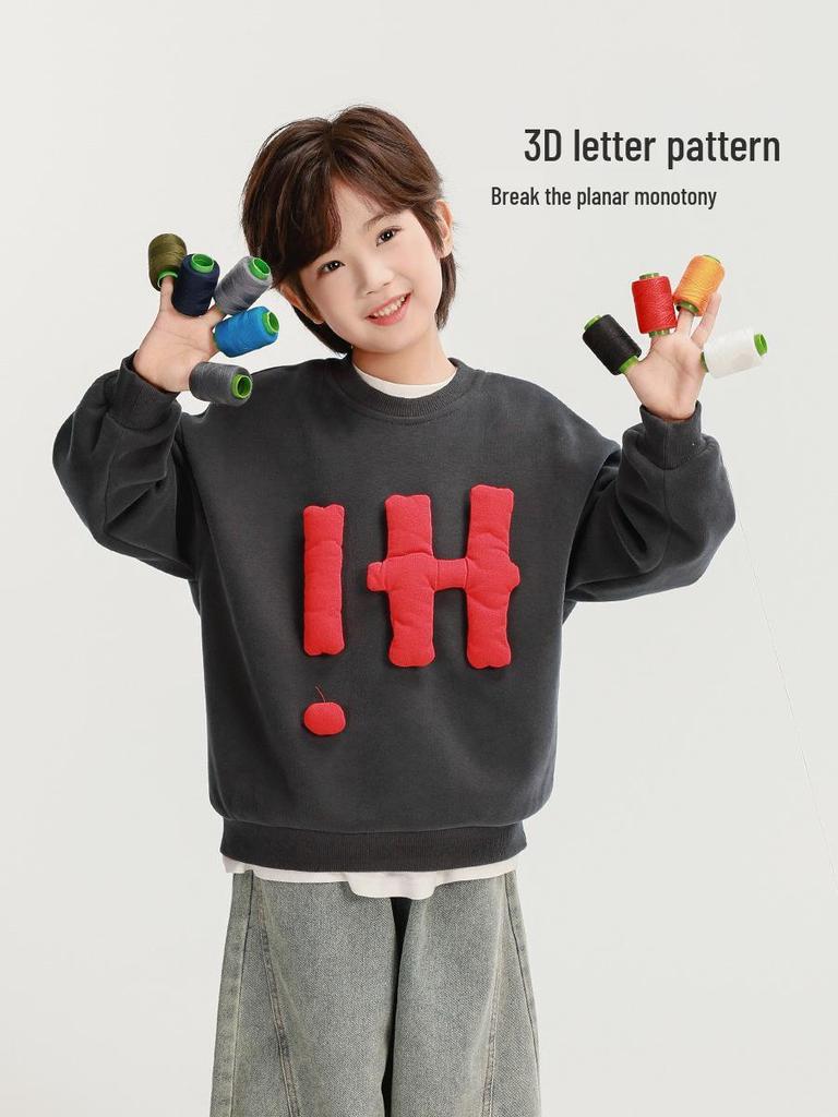 Fairy Tale Memory 2025 Весна/Осень Детский серый свитшот с 3D аппликацией в виде букв