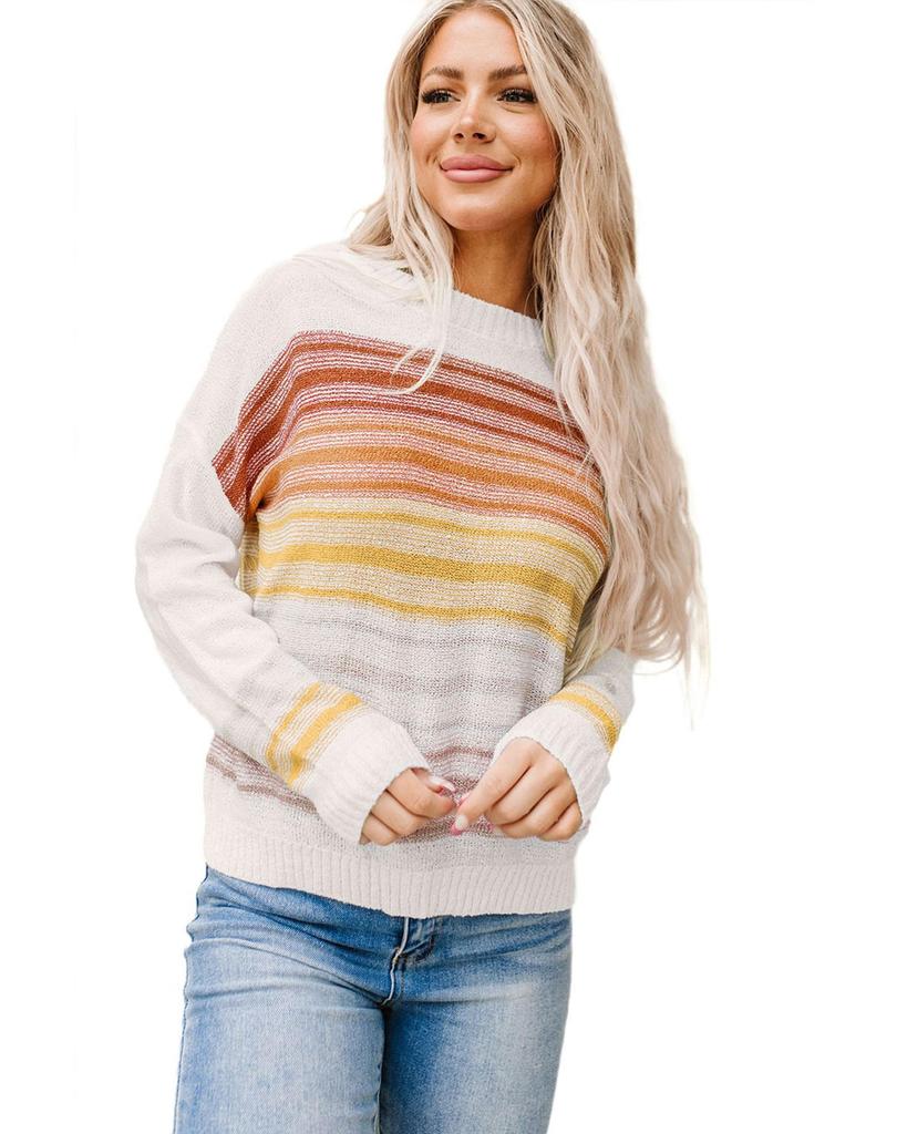 Azura Exchange Полосатый свитер с длинными рукавами и круглым вырезом