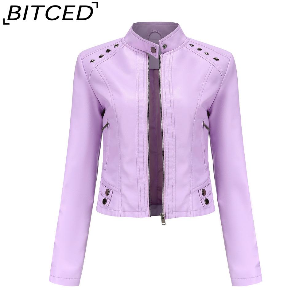 BITCED Женская кожаная куртка с шипами Весна/Осень С длинным рукавом Стойка воротник Модная куртка