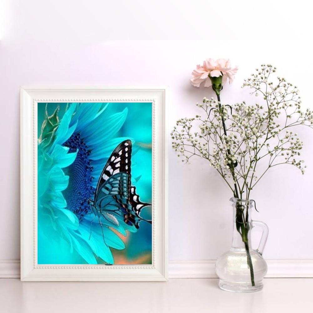 Diamond Painting Blue Butterfly Rhinestone Mosaic Diamond Embroidery Flower Cross Stitch Home Decor