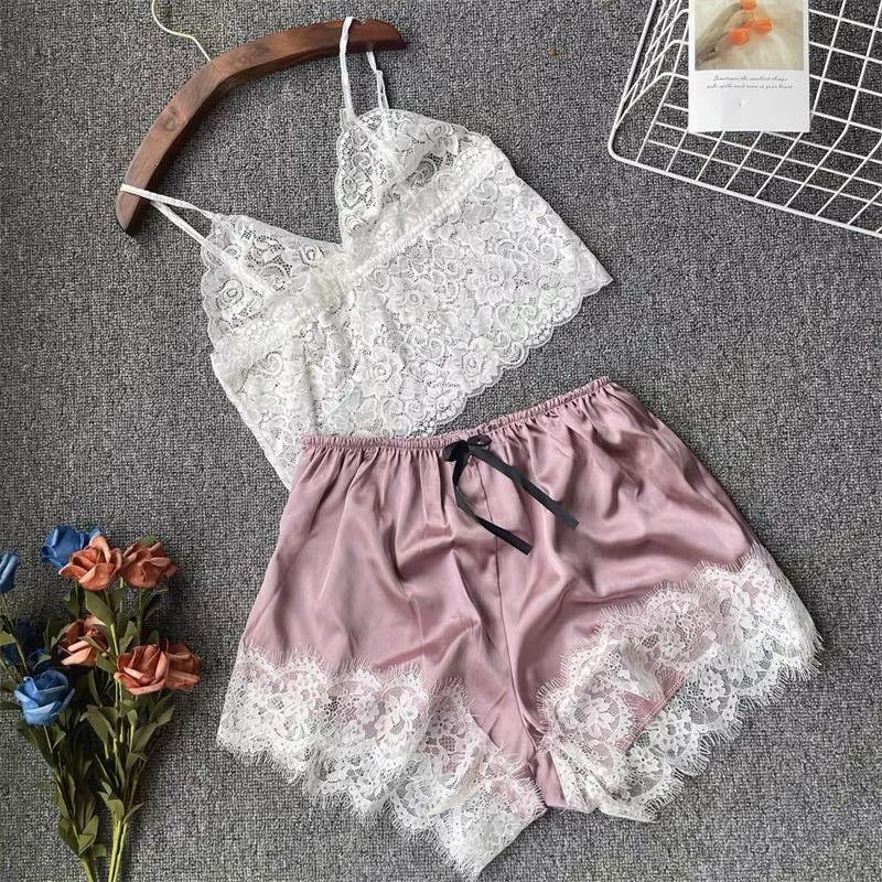 Женский кружевной пижамный комплект Экспорт Сексуальный Элегантный Пуловер Кружевной Без рукавов Кружевные Бретели Пижама