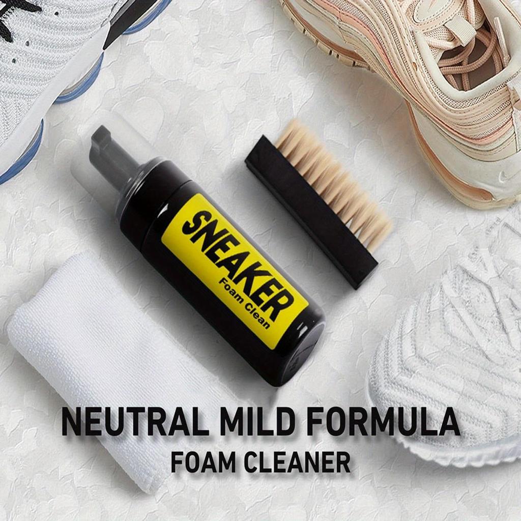 1set Shoe Cleaner Kit for Sneaker, Water-Free Foam Sneaker Cleaner with Shoe Brush and Shoe Cloth,Work On Most Shoes