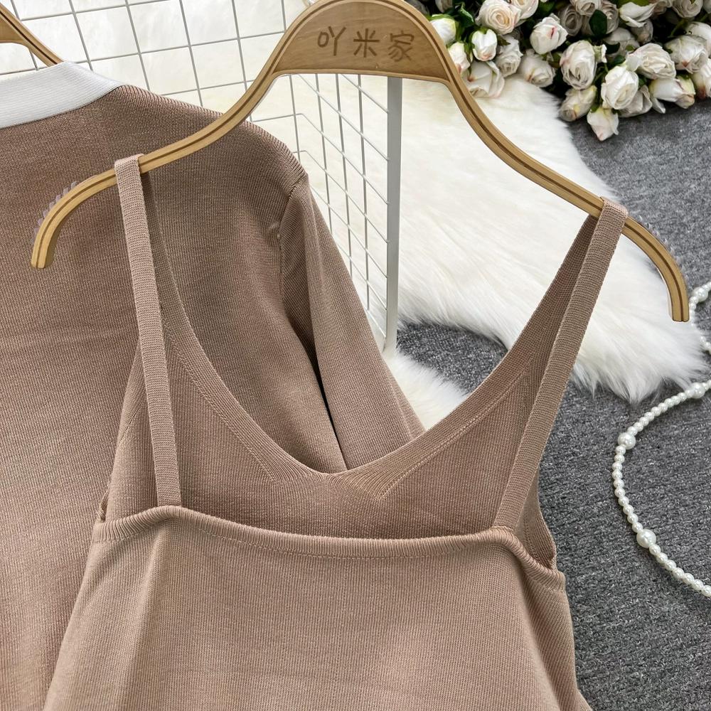 Осень-зима, винтажный однотонный вязаный свитер, брюки, комплект из 3 предметов, женский спортивный костюм, куртка на молнии с длинными рукавами, пальто, жилет, брюки, наряды