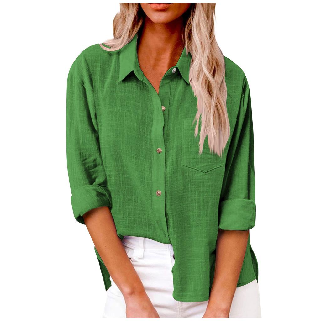 Women's Autumn Long Sleeve Button Solid Color Loose Shirt Casual Large Size Shirt