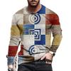 Color Block 3D Print Men's T-shirts Spring Summer Loose Round Neck Long Sleeve Casual Tops Oversized T Shirts