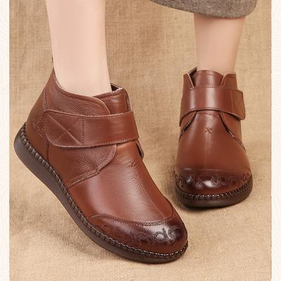 Женские зимние ботинки из натуральной кожи, теплые плюшевые, на плоской подошве, нескользящие, обувь для мамы, большой размер 41