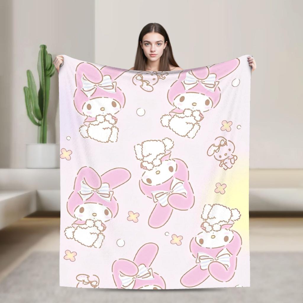 Kawaii My Melody Blanket Flannel Spring/Autumn Anime Multifunction Warm Throw Blanket for Sofa Car Rug Piece