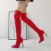 Sexy Thigh High Boots For Women Sexy Point Fetish Party Shoes Lady Heels Over the Knee Boots Red Black Leather Winter Long Boots