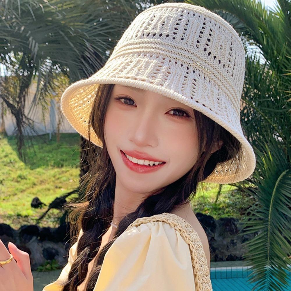 Wide Brim Fisherman Hat Knitted Hollow Beach Cap Fashion Bucket hat Summer