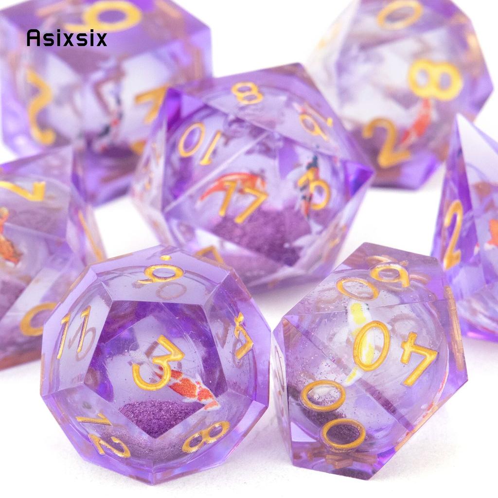 7 шт. фиолетовая рыба, золотой номер, смоляные кубики с острыми краями, многогранные кубики, подходящие для ролевых ролевых игр, настольная игра