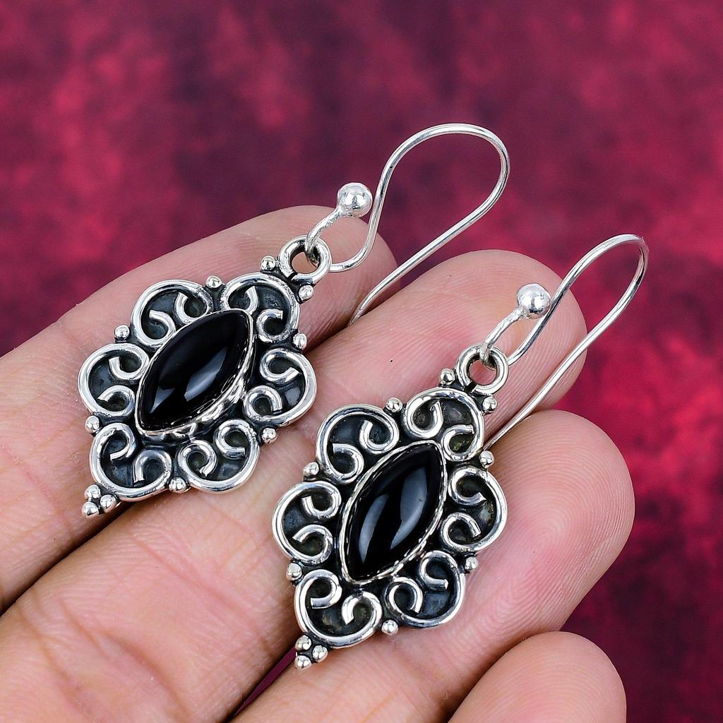 Серьги из цельного серебра 925 пробы с черным ониксом, серьги из драгоценных камней ручной работы на День памяти