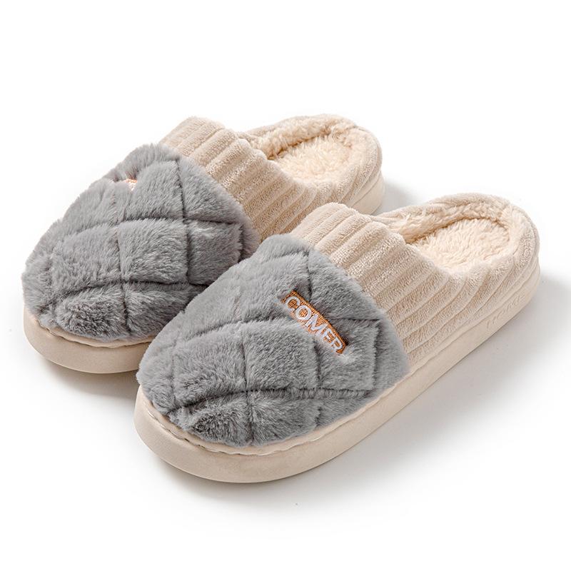 Winter 2024 Plush Cotton Slippers for Men and Women Indoor Warm Fur Home Footwear Autumn and Winter Comfort